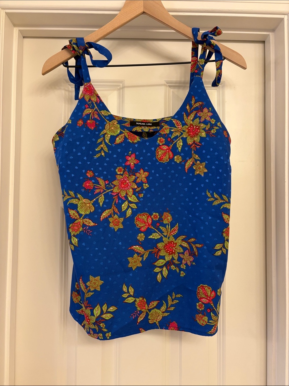 Sugarlips Blue Floral Tie-Shoulder Tank Top